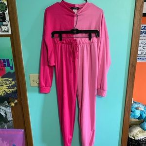 HOT PINK LIGHT PINK MONOCHROMATIC COZY TRACKSUIT